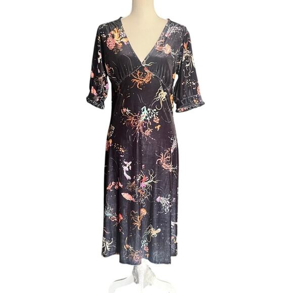 NWT ModCloth Can't Go Unnoticed Velvet Midi Puff Starfish Whimsigoth Dress L $90 - Picture 1 of 14